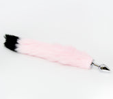 Love In Leather Fur Fox Tail Butt Plug Small - Black Pink - Butt Plugs